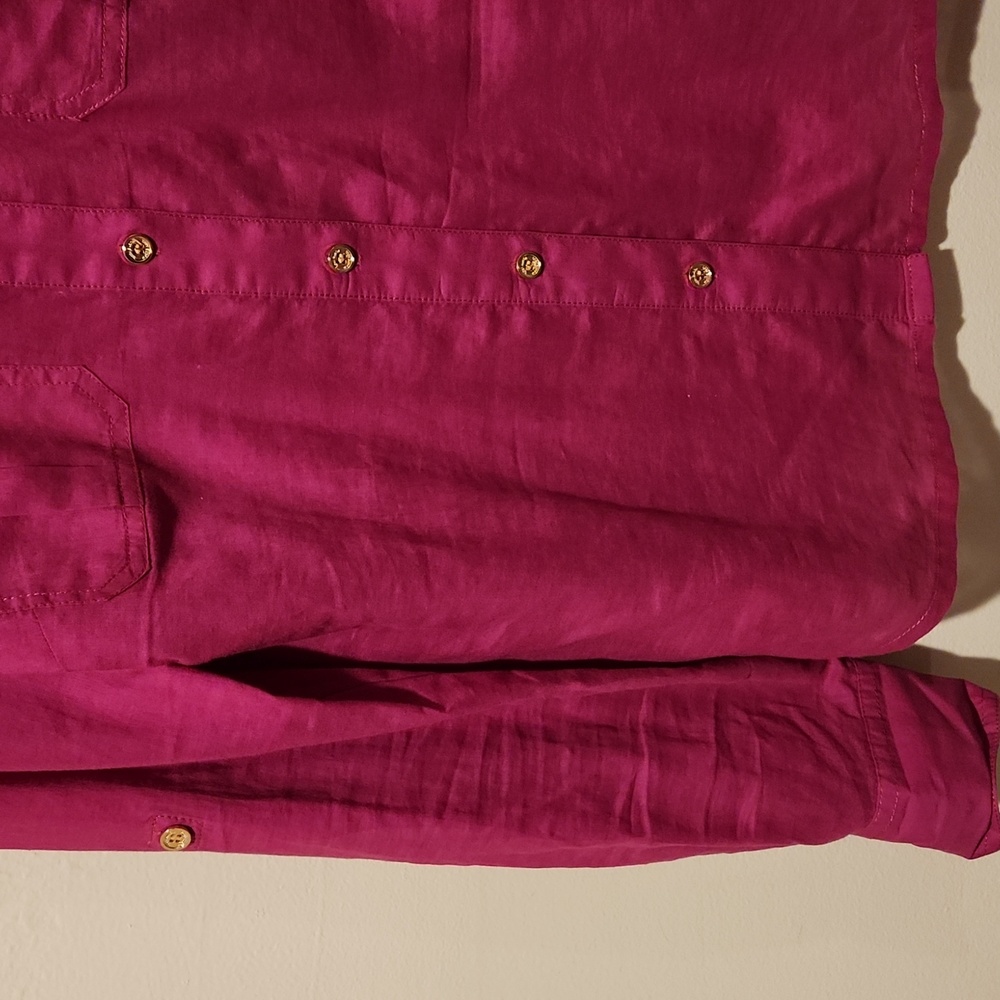❤️ TORY BURCH BRIGETTE FITTED BUTTON DOWN COTTON SHIRT / TOP IN MAGENTA, 6 - Picture 5 of 13